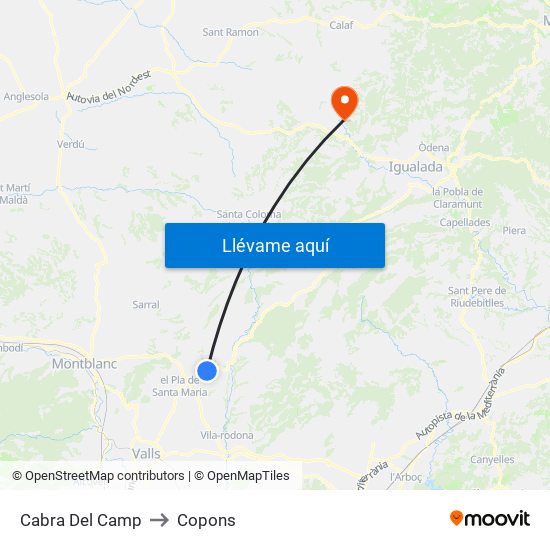 Cabra Del Camp to Copons map