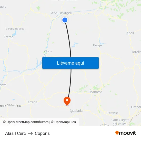 Alàs I Cerc to Copons map