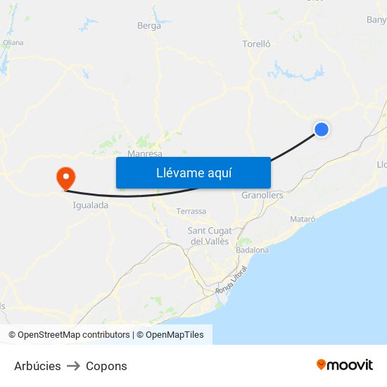 Arbúcies to Copons map