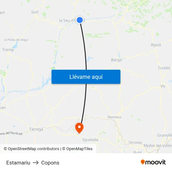 Estamariu to Copons map