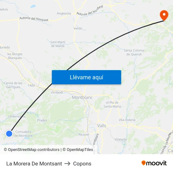 La Morera De Montsant to Copons map