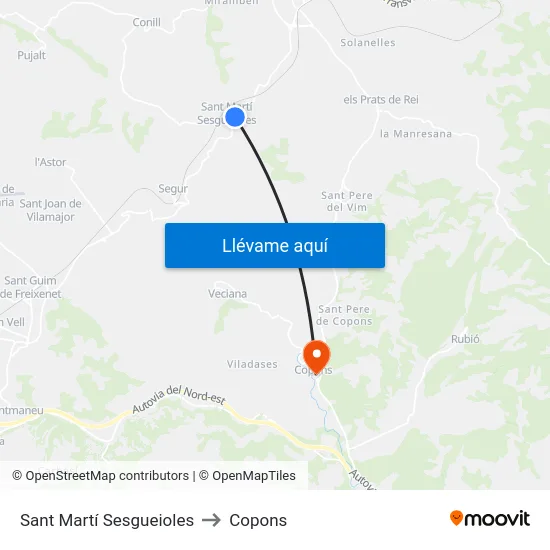 Sant Martí Sesgueioles to Copons map