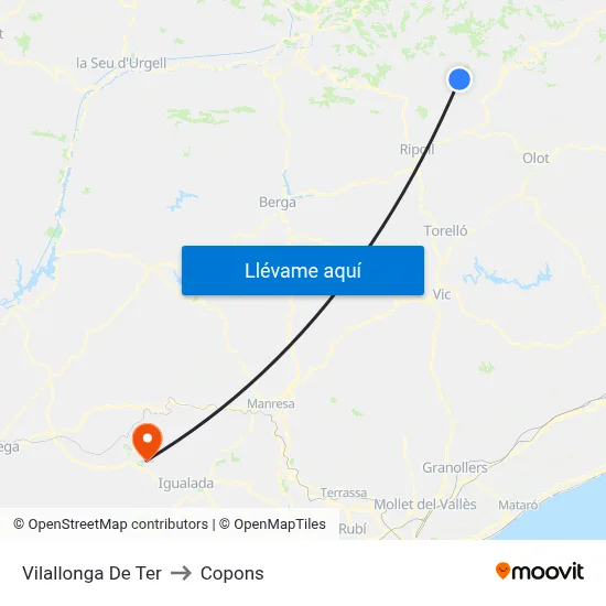 Vilallonga De Ter to Copons map