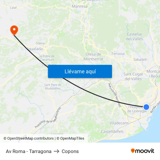 Av Roma - Tarragona to Copons map