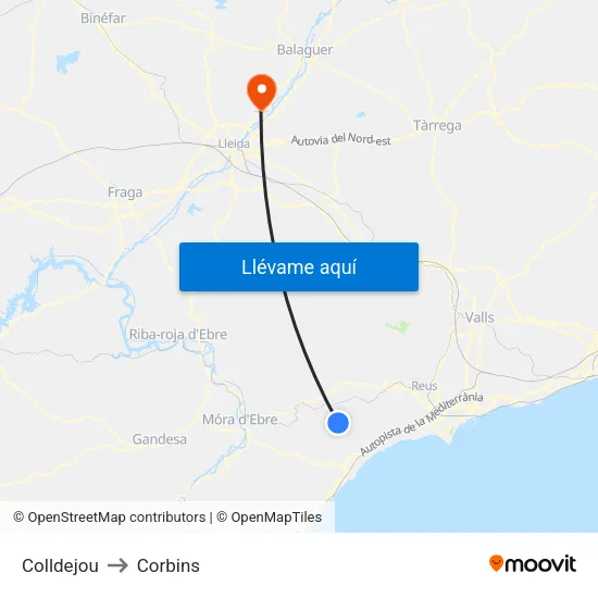 Colldejou to Corbins map