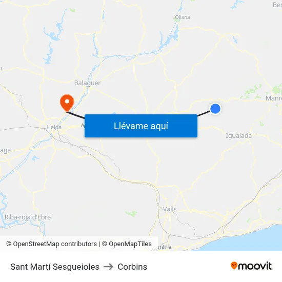 Sant Martí Sesgueioles to Corbins map