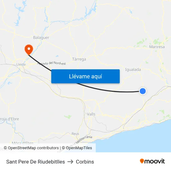 Sant Pere De Riudebitlles to Corbins map