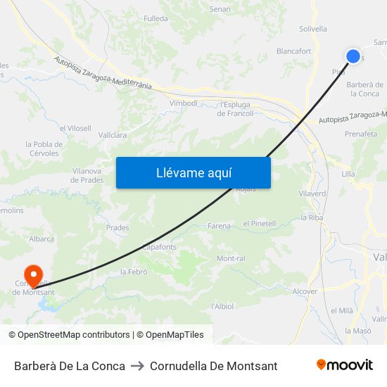 Barberà De La Conca to Cornudella De Montsant map