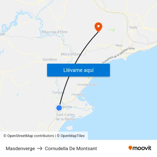 Masdenverge to Cornudella De Montsant map