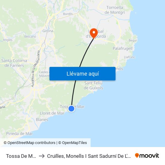 Tossa De Mar to Cruïlles, Monells I Sant Sadurní De L'He map