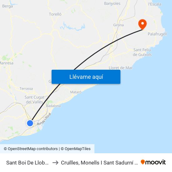 Sant Boi De Llobregat to Cruïlles, Monells I Sant Sadurní De L'He map