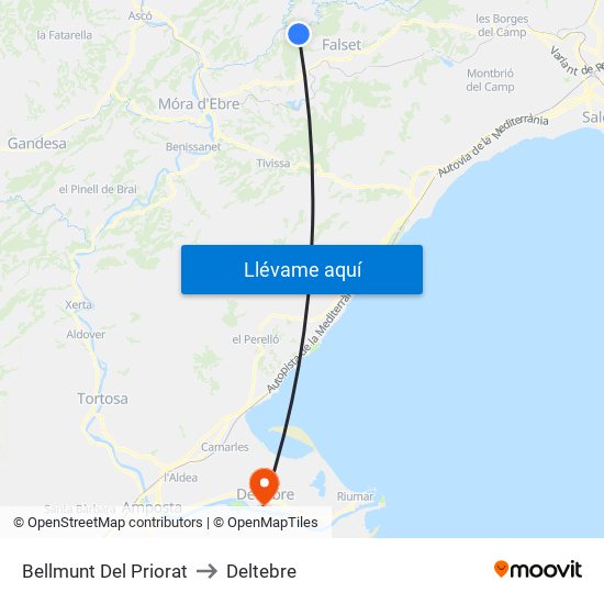 Bellmunt Del Priorat to Deltebre map