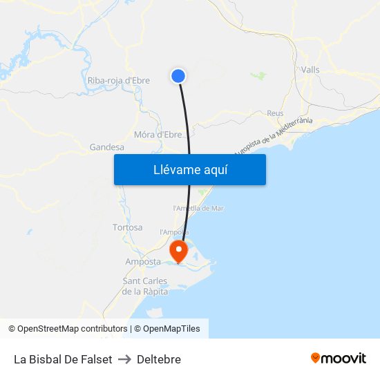 La Bisbal De Falset to Deltebre map