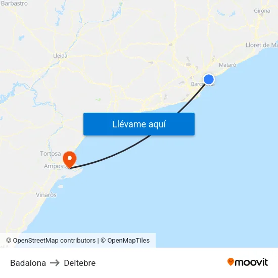 Badalona to Deltebre map