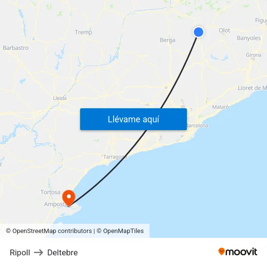 Ripoll to Deltebre map