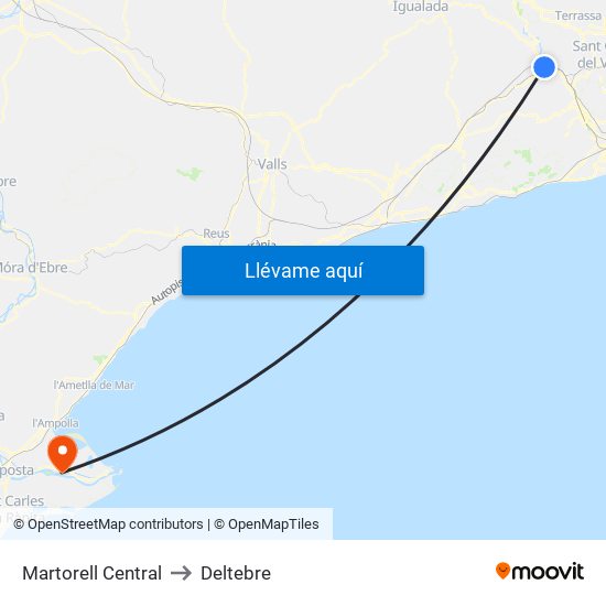 Martorell Central to Deltebre map