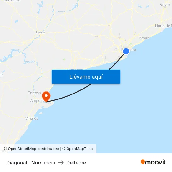 Diagonal - Numància to Deltebre map