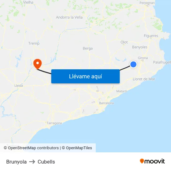 Brunyola to Cubells map