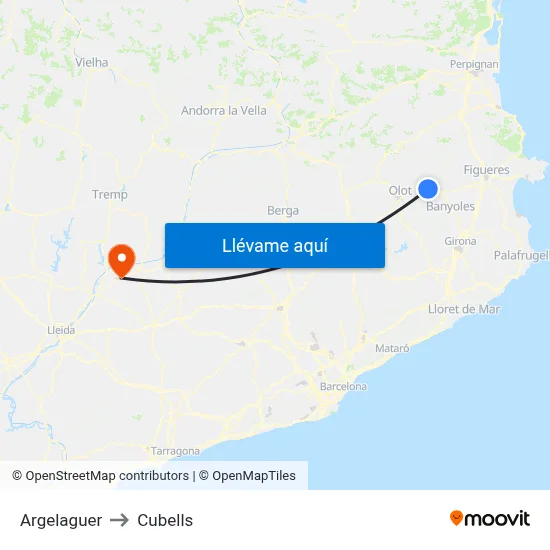 Argelaguer to Cubells map