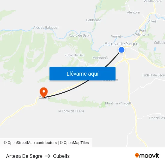 Artesa De Segre to Cubells map