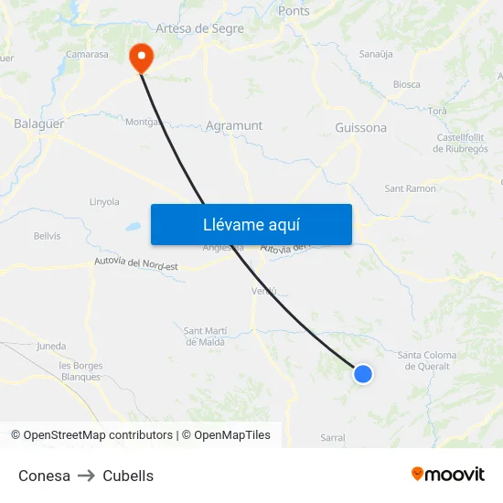 Conesa to Cubells map