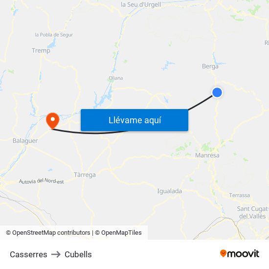 Casserres to Cubells map