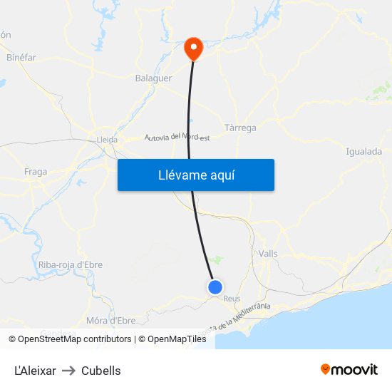 L'Aleixar to Cubells map