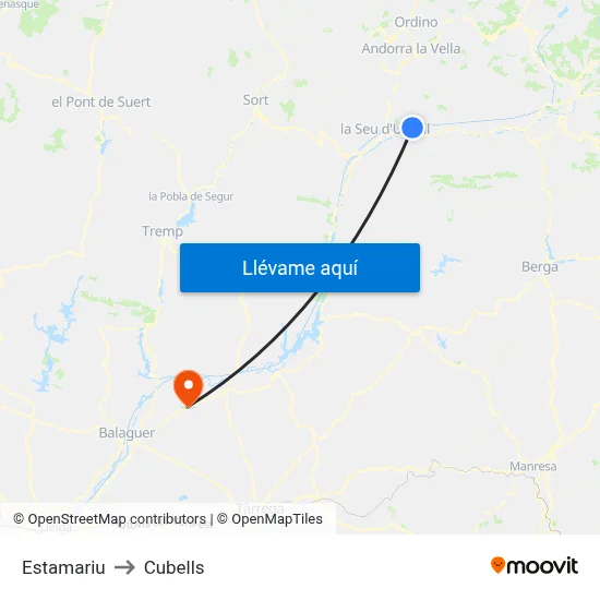 Estamariu to Cubells map