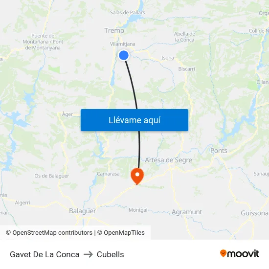 Gavet De La Conca to Cubells map