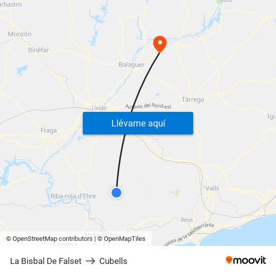 La Bisbal De Falset to Cubells map