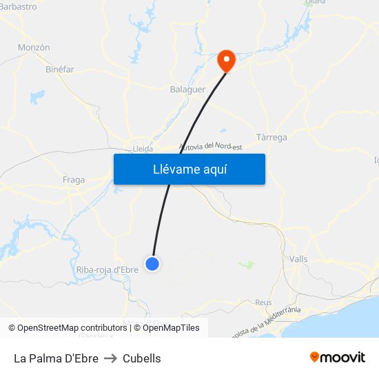 La Palma D'Ebre to Cubells map