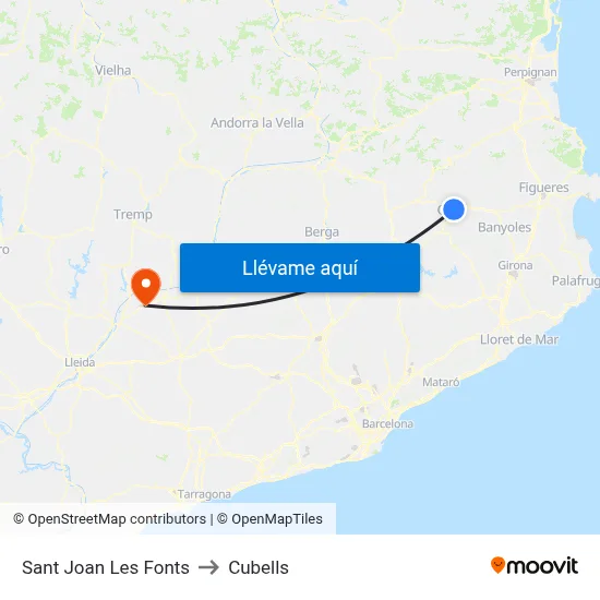 Sant Joan Les Fonts to Cubells map