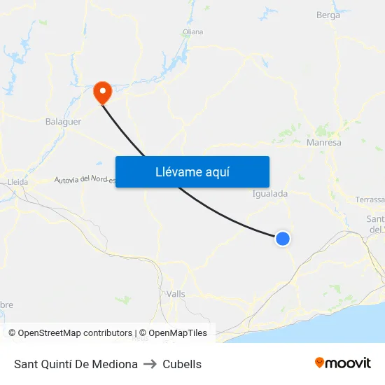 Sant Quintí De Mediona to Cubells map