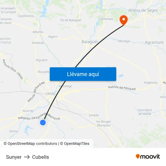 Sunyer to Cubells map