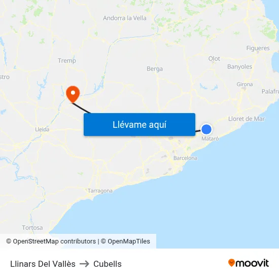 Llinars Del Vallès to Cubells map