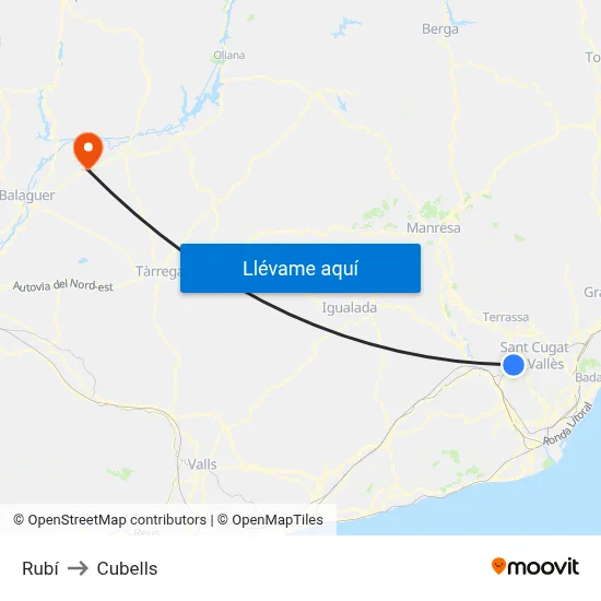 Rubí to Cubells map