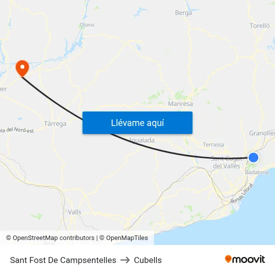 Sant Fost De Campsentelles to Cubells map