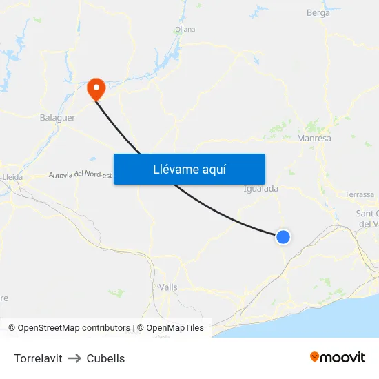 Torrelavit to Cubells map