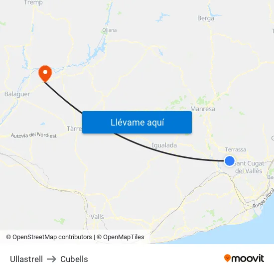 Ullastrell to Cubells map