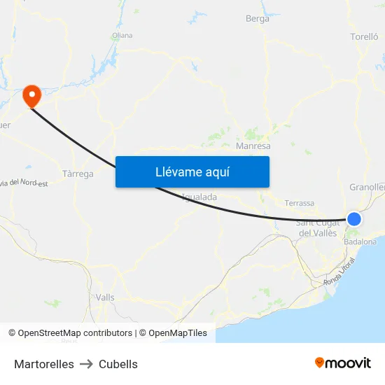 Martorelles to Cubells map