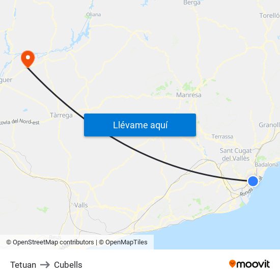 Tetuan to Cubells map