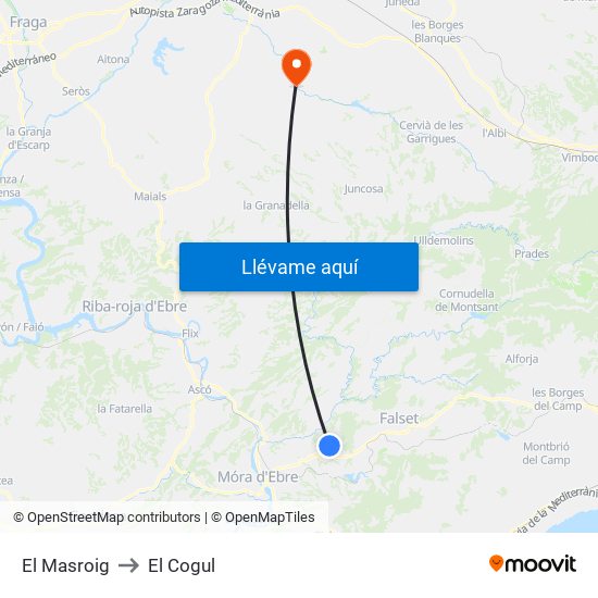 El Masroig to El Cogul map