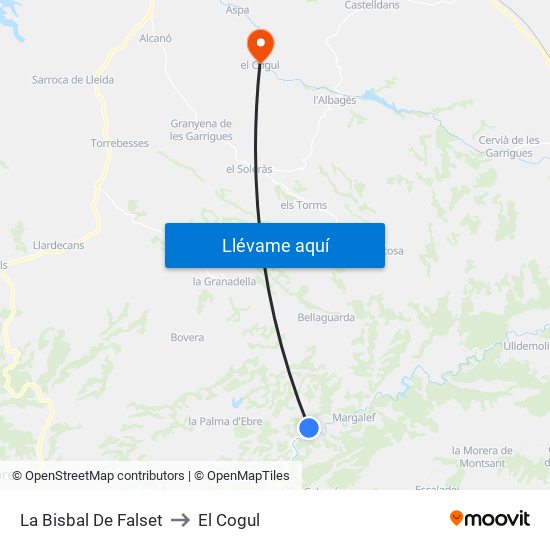 La Bisbal De Falset to El Cogul map