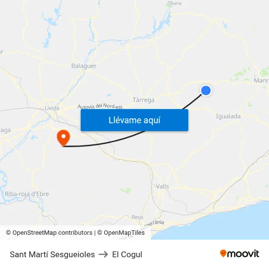 Sant Martí Sesgueioles to El Cogul map