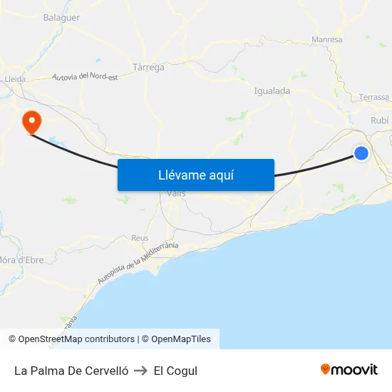 La Palma De Cervelló to El Cogul map