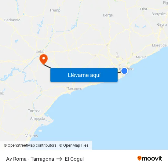 Av Roma - Tarragona to El Cogul map