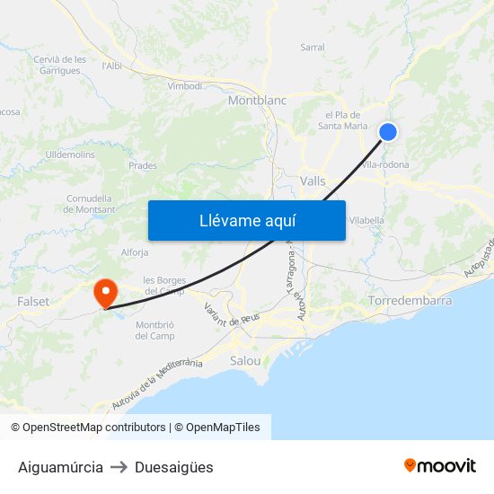 Aiguamúrcia to Duesaigües map