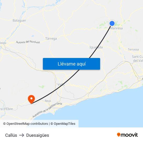 Callús to Duesaigües map