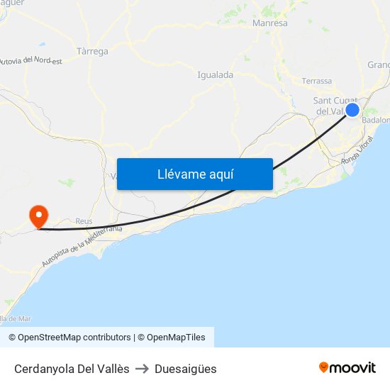 Cerdanyola Del Vallès to Duesaigües map