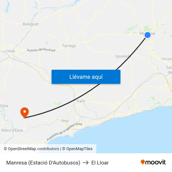 Manresa (Estació D'Autobusos) to El Lloar map